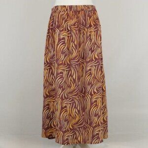Orvis Women's Large Purple & Orange Batik Print Pull On A-Line Midi Skirt